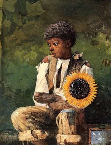 Taking Sunflower To Teacher White Modern Wood Framed Art Print with Double Matting by Homer, Winslow