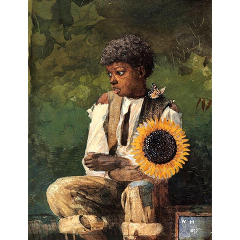 Taking Sunflower To Teacher White Modern Wood Framed Art Print by Homer, Winslow