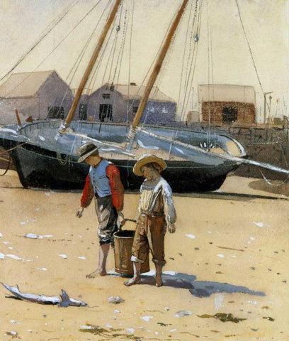 The Basket Of Clams 1873 White Modern Wood Framed Art Print with Double Matting by Homer, Winslow