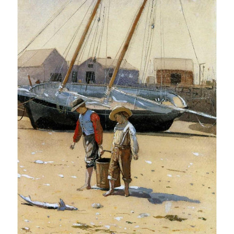The Basket Of Clams 1873 Black Modern Wood Framed Art Print with Double Matting by Homer, Winslow