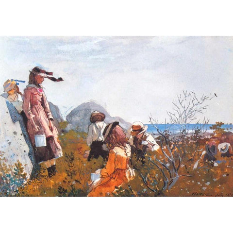 The Berry Pickers White Modern Wood Framed Art Print by Homer, Winslow