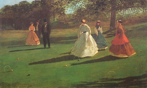 The Croquet Players White Modern Wood Framed Art Print with Double Matting by Homer, Winslow