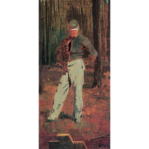 Trooper Meditating Beside A Grave White Modern Wood Framed Art Print by Homer, Winslow