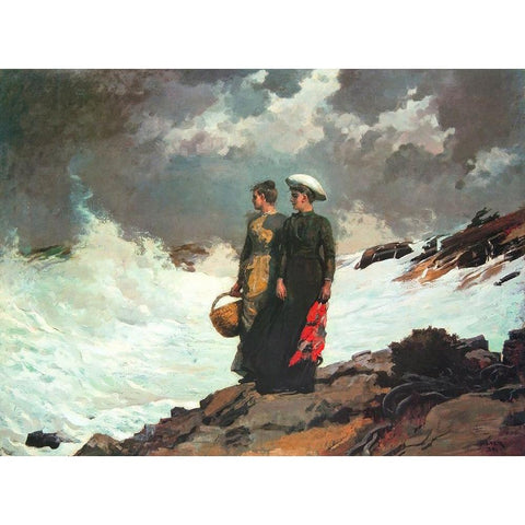 Watching The Breakers Black Modern Wood Framed Art Print with Double Matting by Homer, Winslow