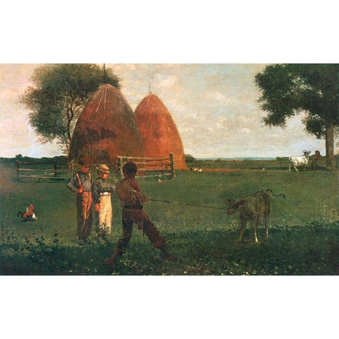 Weaning The Calf Black Modern Wood Framed Art Print with Double Matting by Homer, Winslow