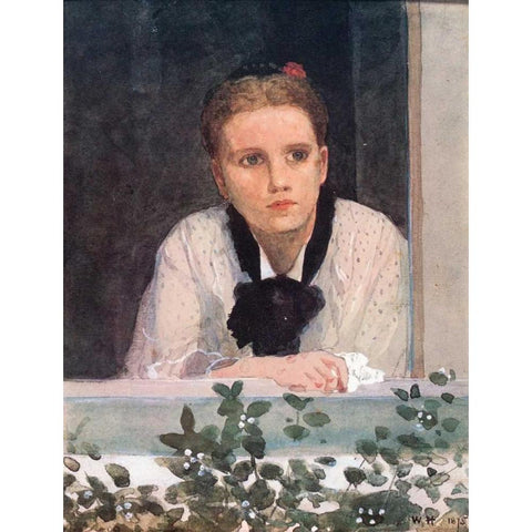 Young Girl At Window Black Modern Wood Framed Art Print with Double Matting by Homer, Winslow