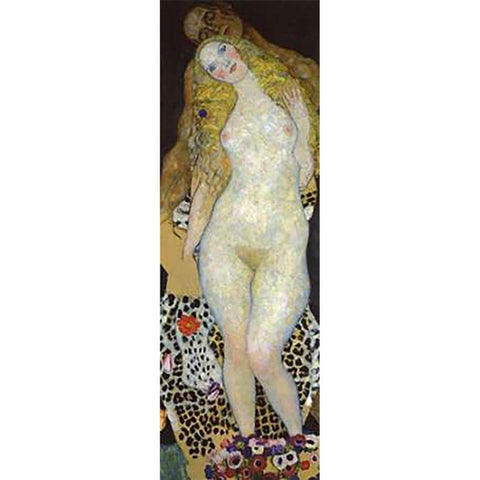 Adam And Eve Black Modern Wood Framed Art Print with Double Matting by Klimt, Gustav