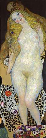 Adam And Eve White Modern Wood Framed Art Print with Double Matting by Klimt, Gustav