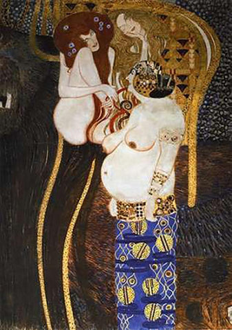 Beethoven Frieze (detail 2) Black Ornate Wood Framed Art Print with Double Matting by Klimt, Gustav