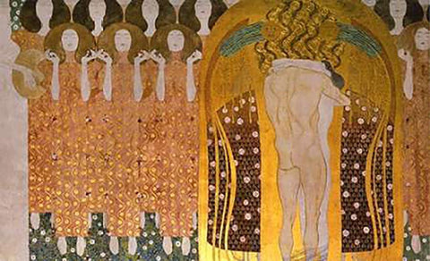 Beethoven Frieze (detail)1902 Black Ornate Wood Framed Art Print with Double Matting by Klimt, Gustav