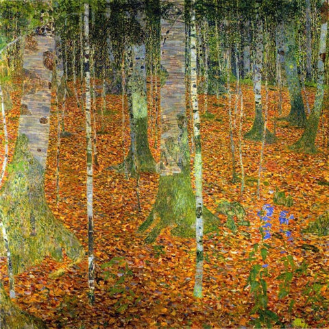 Birch Wood 1903 White Modern Wood Framed Art Print with Double Matting by Klimt, Gustav