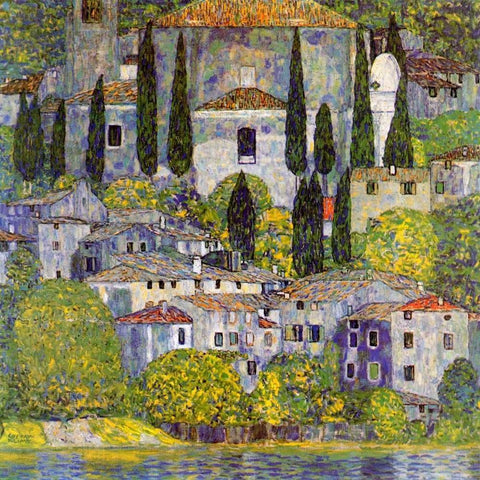 Church At Cassone Sul Garda Black Modern Wood Framed Art Print with Double Matting by Klimt, Gustav