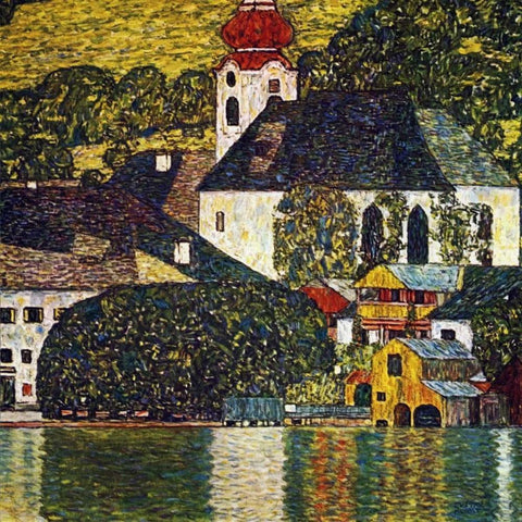 Church At Unterach On The Attersee Gold Ornate Wood Framed Art Print with Double Matting by Klimt, Gustav