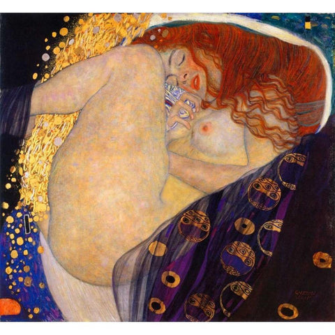 Danae 1908 White Modern Wood Framed Art Print by Klimt, Gustav