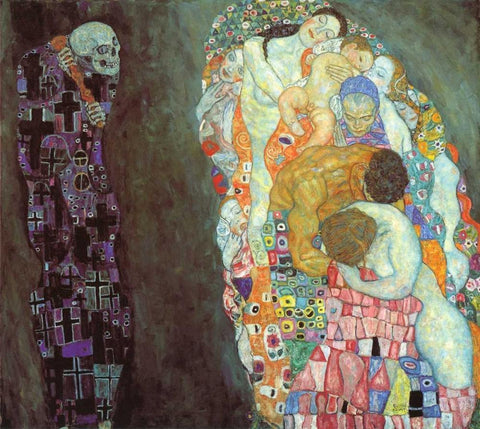 Death And Life White Modern Wood Framed Art Print with Double Matting by Klimt, Gustav