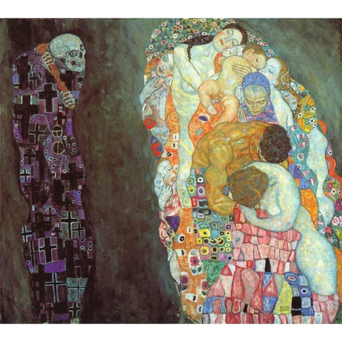 Death And Life Black Modern Wood Framed Art Print with Double Matting by Klimt, Gustav