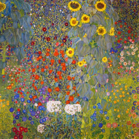 Farm Garden With Sunflowers White Modern Wood Framed Art Print by Klimt, Gustav