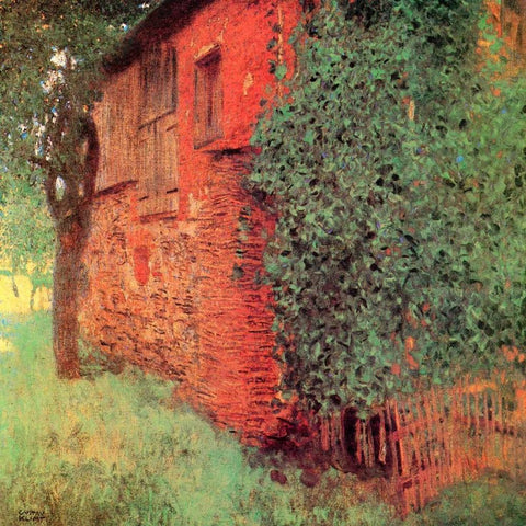 Farmhouse At Kammer White Modern Wood Framed Art Print with Double Matting by Klimt, Gustav