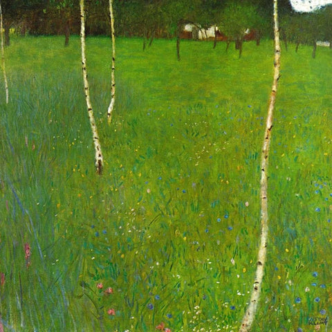 Farmhouse With Birch Trees Black Ornate Wood Framed Art Print with Double Matting by Klimt, Gustav