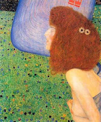 Girl With Blue Veil 1903 White Modern Wood Framed Art Print with Double Matting by Klimt, Gustav