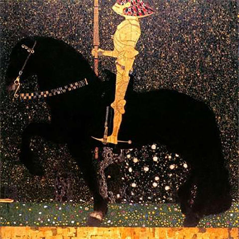 Golden Knight White Modern Wood Framed Art Print with Double Matting by Klimt, Gustav