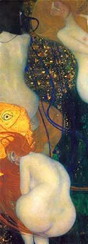 Goldfish White Modern Wood Framed Art Print with Double Matting by Klimt, Gustav