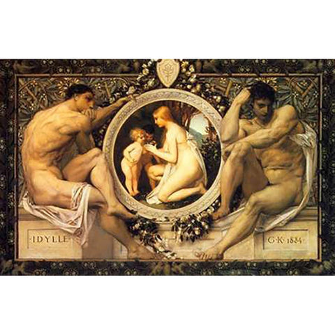 Idyll 1884 Gold Ornate Wood Framed Art Print with Double Matting by Klimt, Gustav