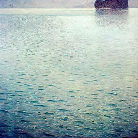 Island In Lake Atter Black Ornate Wood Framed Art Print with Double Matting by Klimt, Gustav