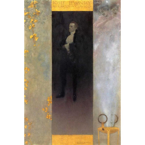 Josef Lewinsky 1895 Gold Ornate Wood Framed Art Print with Double Matting by Klimt, Gustav