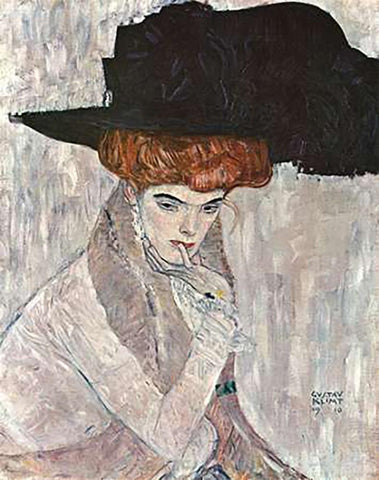 Lady With Black Feather Hat 1910 White Modern Wood Framed Art Print with Double Matting by Klimt, Gustav