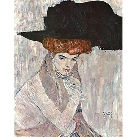 Lady With Black Feather Hat 1910 White Modern Wood Framed Art Print by Klimt, Gustav