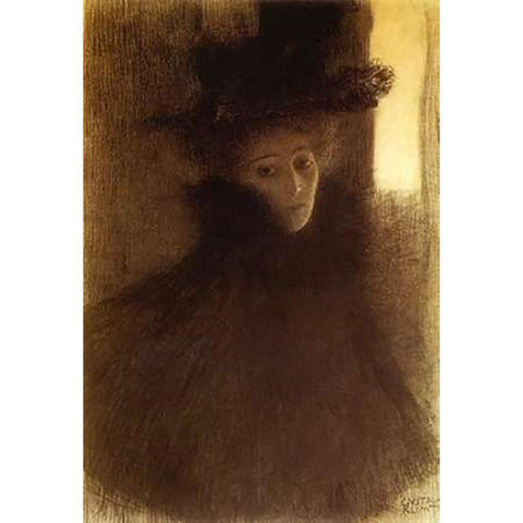 Lady With Cape And Hat 1898 White Modern Wood Framed Art Print by Klimt, Gustav