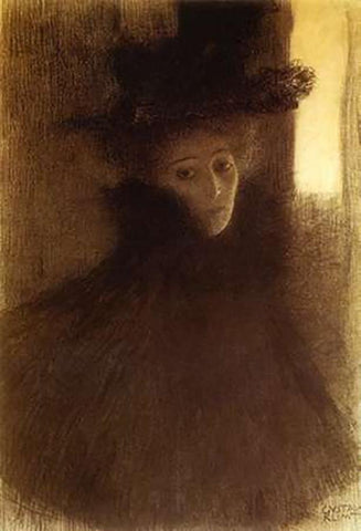 Lady With Cape And Hat 1898 Black Ornate Wood Framed Art Print with Double Matting by Klimt, Gustav