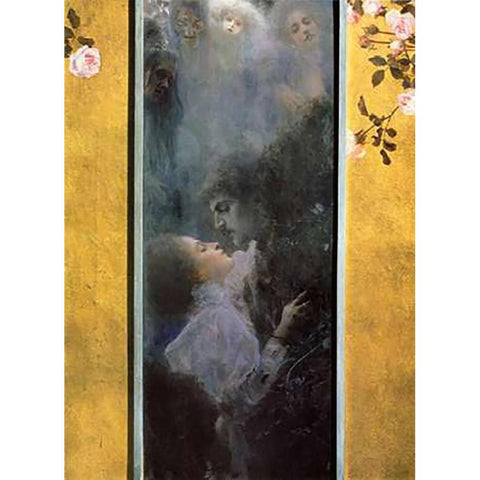 Love 1895 Gold Ornate Wood Framed Art Print with Double Matting by Klimt, Gustav