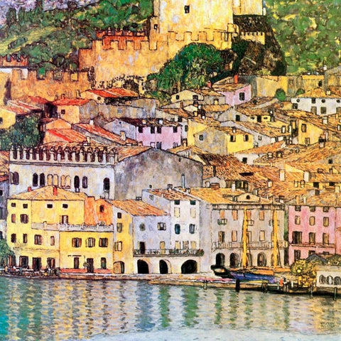 Malcesine On Lake Garda 1913 Gold Ornate Wood Framed Art Print with Double Matting by Klimt, Gustav