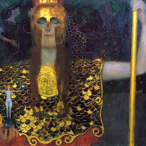 Pallas Athena 1898 Gold Ornate Wood Framed Art Print with Double Matting by Klimt, Gustav