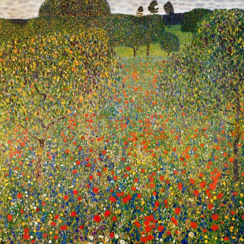 Poppy Field 1907 Black Modern Wood Framed Art Print with Double Matting by Klimt, Gustav