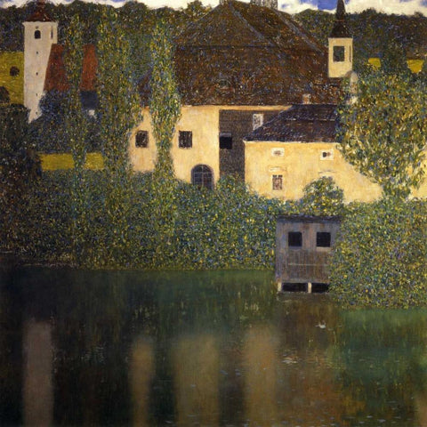 Schloss Kammer On The Attersee I 1908 Gold Ornate Wood Framed Art Print with Double Matting by Klimt, Gustav