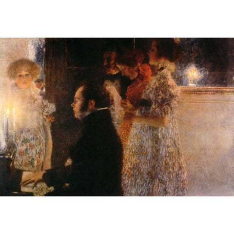 Schubert At The Piano 1899 Gold Ornate Wood Framed Art Print with Double Matting by Klimt, Gustav