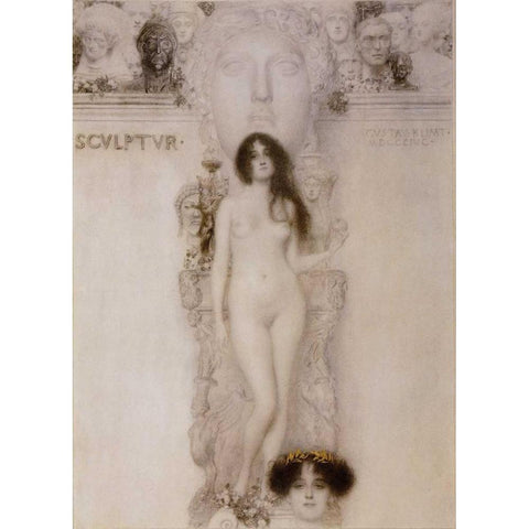 Sculpture 1896 Black Modern Wood Framed Art Print with Double Matting by Klimt, Gustav