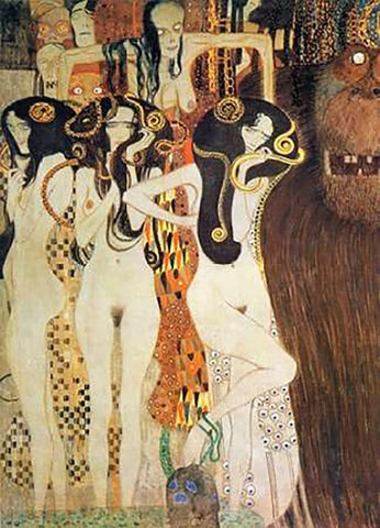 Sickness Mania And Death (detail Beethoven Frieze) 1902 White Modern Wood Framed Art Print with Double Matting by Klimt, Gustav