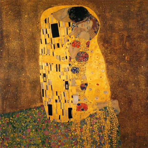 The Kiss White Modern Wood Framed Art Print with Double Matting by Klimt, Gustav