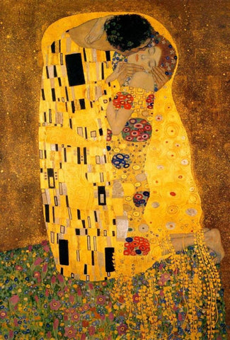 The Kiss - detail 1 Black Ornate Wood Framed Art Print with Double Matting by Klimt, Gustav