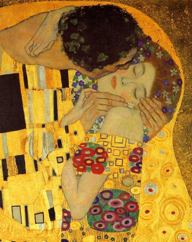 The Kiss - detail 2 White Modern Wood Framed Art Print with Double Matting by Klimt, Gustav