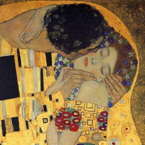 The Kiss - detail 3 Black Ornate Wood Framed Art Print with Double Matting by Klimt, Gustav