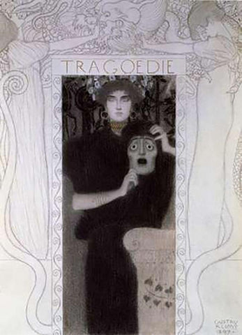 Tragedy 1897 Black Ornate Wood Framed Art Print with Double Matting by Klimt, Gustav