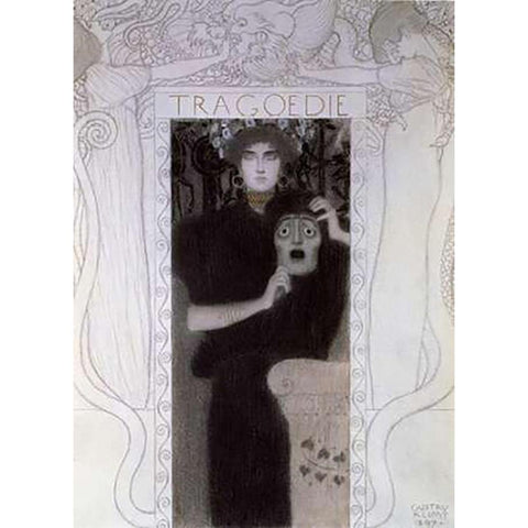 Tragedy 1897 Gold Ornate Wood Framed Art Print with Double Matting by Klimt, Gustav