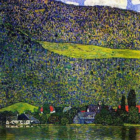 Unterach Am Attersee 1915 White Modern Wood Framed Art Print with Double Matting by Klimt, Gustav