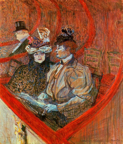 A Box At The Theater Black Ornate Wood Framed Art Print with Double Matting by Toulouse-Lautrec, Henri