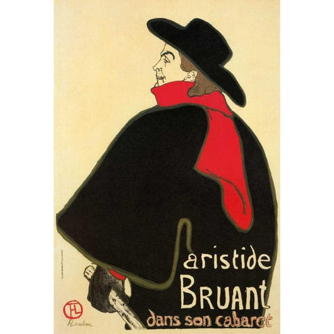 Aristide Bruant In His Cabaret Black Modern Wood Framed Art Print by Toulouse-Lautrec, Henri